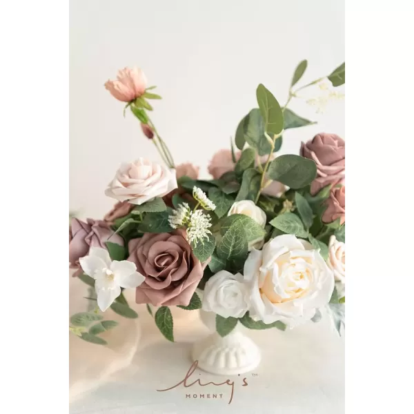 imageLings Moment Orange Clay ampamp Olive Green Artificial Flowers with Vase Wedding Decor Centerpiece Flower Potted for Ceremony Reception Tabletop Desk Flowers Mantel Archway Aisle Set of 2Dusty Rose