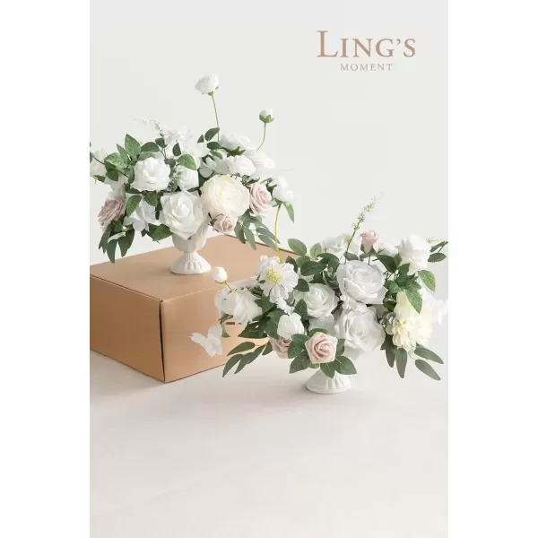 imageLings Moment Orange Clay ampamp Olive Green Artificial Flowers with Vase Wedding Decor Centerpiece Flower Potted for Ceremony Reception Tabletop Desk Flowers Mantel Archway Aisle Set of 2White Sage