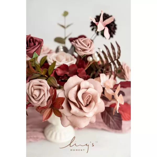 imageLings Moment Orange Clay ampamp Olive Green Artificial Flowers with Vase Wedding Decor Centerpiece Flower Potted for Ceremony Reception Tabletop Desk Flowers Mantel Archway Aisle Set of 2Burgundy  Dusty Rose
