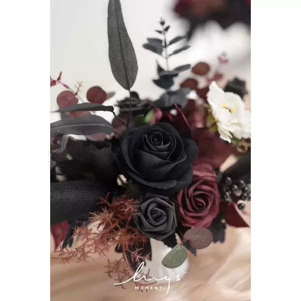 imageLings Moment Orange Clay ampamp Olive Green Artificial Flowers with Vase Wedding Decor Centerpiece Flower Potted for Ceremony Reception Tabletop Desk Flowers Mantel Archway Aisle Set of 2Black  Burgundy