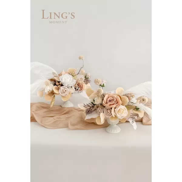 imageLings Moment Orange Clay ampamp Olive Green Artificial Flowers with Vase Wedding Decor Centerpiece Flower Potted for Ceremony Reception Tabletop Desk Flowers Mantel Archway Aisle Set of 2White Beige