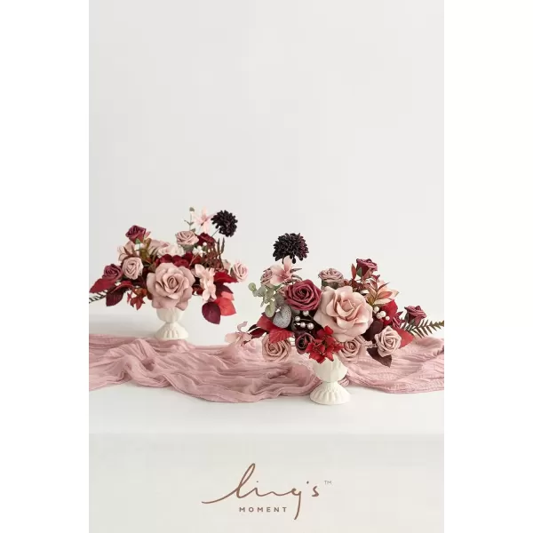imageLings Moment Orange Clay ampamp Olive Green Artificial Flowers with Vase Wedding Decor Centerpiece Flower Potted for Ceremony Reception Tabletop Desk Flowers Mantel Archway Aisle Set of 2Burgundy  Dusty Rose