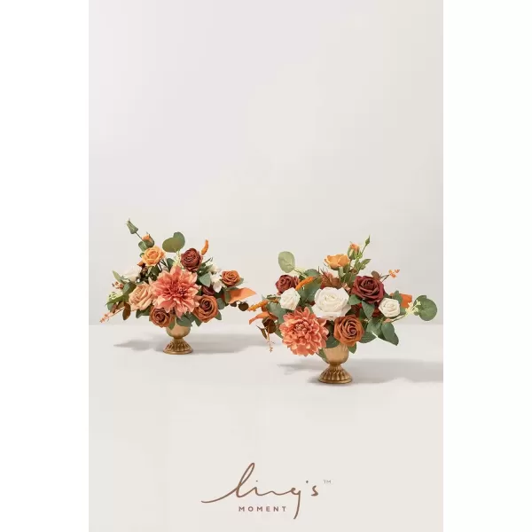 imageLings Moment Orange Clay ampamp Olive Green Artificial Flowers with Vase Wedding Decor Centerpiece Flower Potted for Ceremony Reception Tabletop Desk Flowers Mantel Archway Aisle Set of 2Terracotta