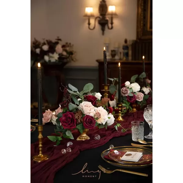 imageLings Moment Orange Clay ampamp Olive Green Artificial Flowers with Vase Wedding Decor Centerpiece Flower Potted for Ceremony Reception Tabletop Desk Flowers Mantel Archway Aisle Set of 2Romantic Marsala