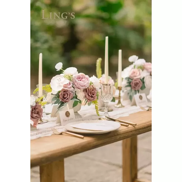 imageLings Moment Orange Clay ampamp Olive Green Artificial Flowers with Vase Wedding Decor Centerpiece Flower Potted for Ceremony Reception Tabletop Desk Flowers Mantel Archway Aisle Set of 2Dusty Rose