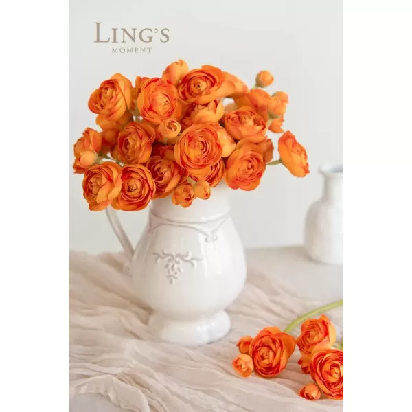 imageLings Moment Ranunculus Artificial Flower Faux Silk Mini Ranunculus Flowers for DIY Bouquet Bulk Fake Wedding Filler Flowers for Centerpieces Arrangements Bridal Shower Decorations Citrus OrangeCitrus Orange