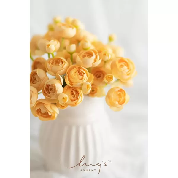 imageLings Moment Ranunculus Artificial Flower Faux Silk Mini Ranunculus Flowers for DIY Bouquet Bulk Fake Wedding Filler Flowers for Centerpieces Arrangements Bridal Shower Decorations Citrus OrangeFrench Yellow