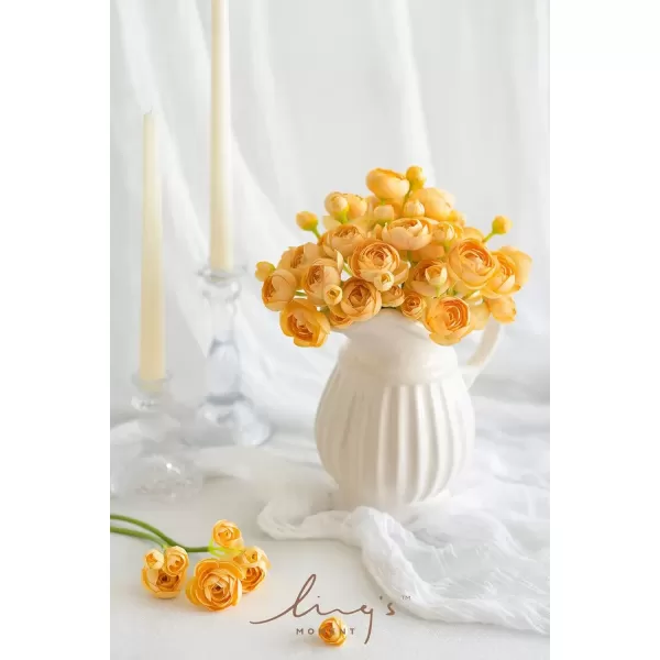 imageLings Moment Ranunculus Artificial Flower Faux Silk Mini Ranunculus Flowers for DIY Bouquet Bulk Fake Wedding Filler Flowers for Centerpieces Arrangements Bridal Shower Decorations Citrus OrangeFrench Yellow