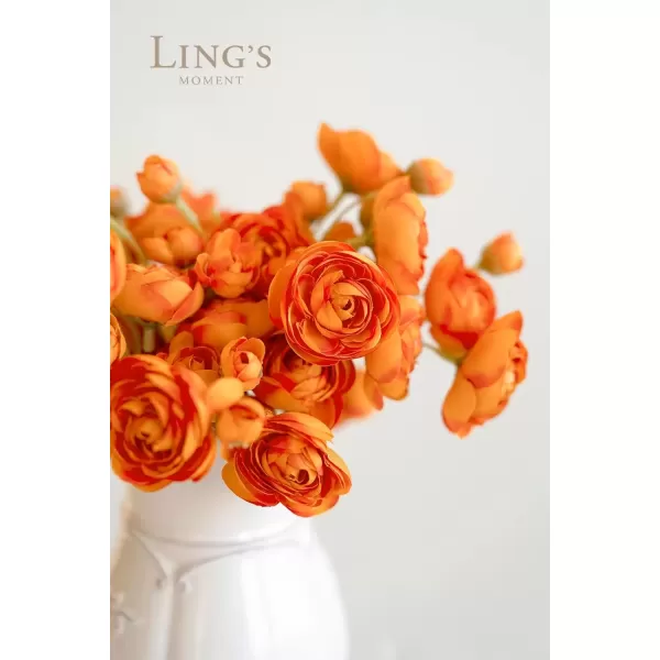 imageLings Moment Ranunculus Artificial Flower Faux Silk Mini Ranunculus Flowers for DIY Bouquet Bulk Fake Wedding Filler Flowers for Centerpieces Arrangements Bridal Shower Decorations Citrus OrangeCitrus Orange