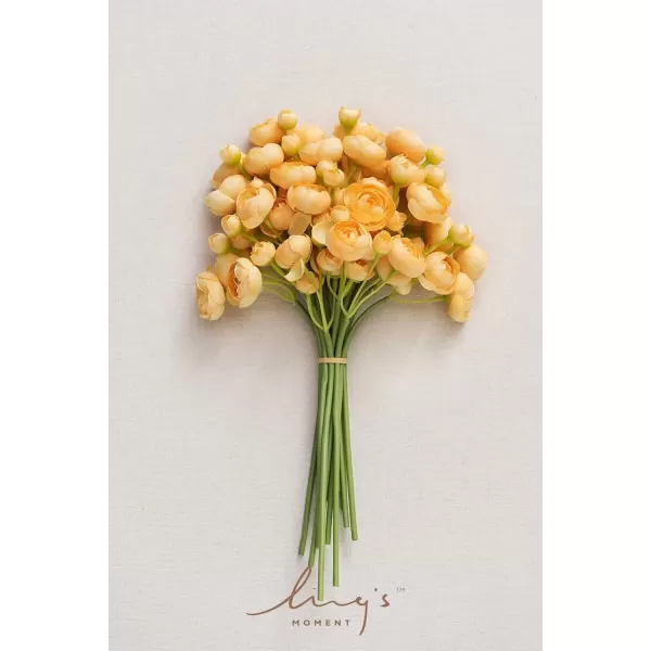 imageLings Moment Ranunculus Artificial Flower Faux Silk Mini Ranunculus Flowers for DIY Bouquet Bulk Fake Wedding Filler Flowers for Centerpieces Arrangements Bridal Shower Decorations Citrus OrangeFrench Yellow