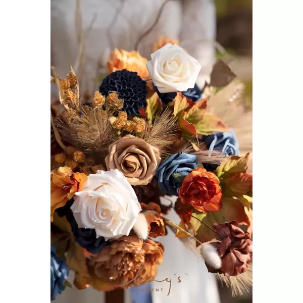 imageLings Moment Terracotta Artificial Flowers Greenery Deluxe Box Set Burnt Orange Fake Flower for DIY Wedding Bridal Bouquet Centerpieces Decor Floral Arrangement Decor etcOrange  Navy