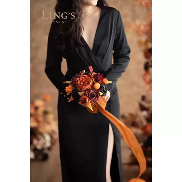 imageLings Moment Terracotta Artificial Flowers Greenery Deluxe Box Set Burnt Orange Fake Flower for DIY Wedding Bridal Bouquet Centerpieces Decor Floral Arrangement Decor etcBlack  Orange