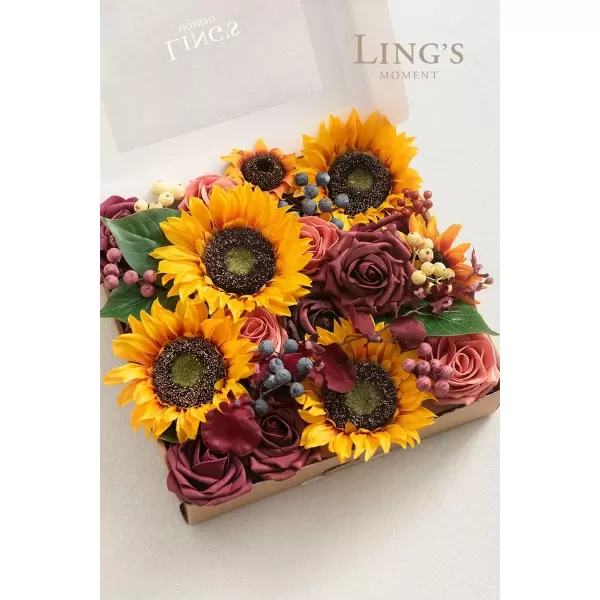 imageLings Moment Terracotta Artificial Flowers Greenery Deluxe Box Set Burnt Orange Fake Flower for DIY Wedding Bridal Bouquet Centerpieces Decor Floral Arrangement Decor etcSunflower  Marsala