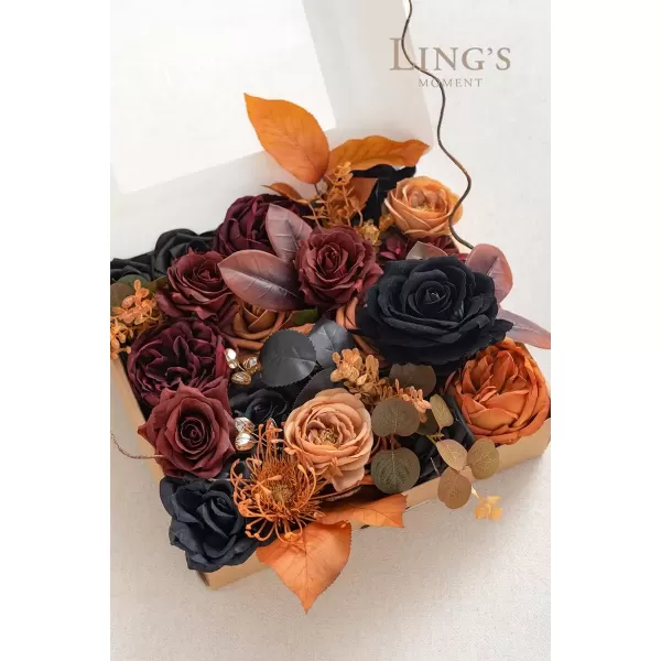 imageLings Moment Terracotta Artificial Flowers Greenery Deluxe Box Set Burnt Orange Fake Flower for DIY Wedding Bridal Bouquet Centerpieces Decor Floral Arrangement Decor etcBlack  Orange