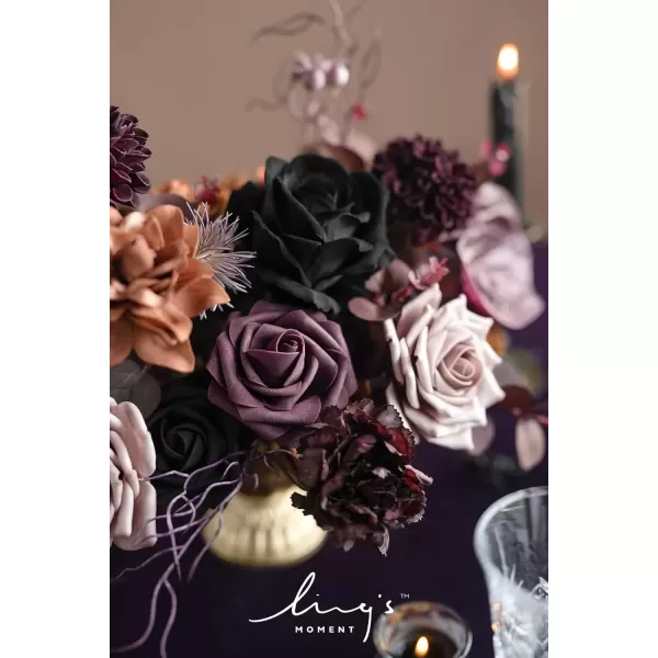 imageLings Moment Terracotta Artificial Flowers Greenery Deluxe Box Set Burnt Orange Fake Flower for DIY Wedding Bridal Bouquet Centerpieces Decor Floral Arrangement Decor etcBlack  Orange  Purple