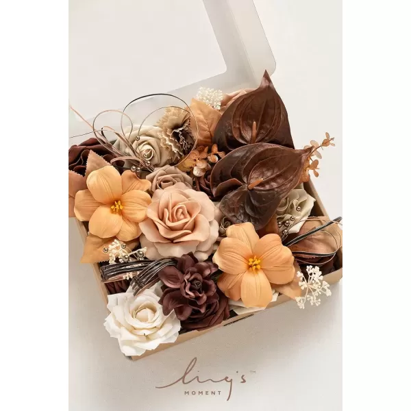 imageLings Moment Terracotta Artificial Flowers Greenery Deluxe Box Set Burnt Orange Fake Flower for DIY Wedding Bridal Bouquet Centerpieces Decor Floral Arrangement Decor etcBrown  Apricot