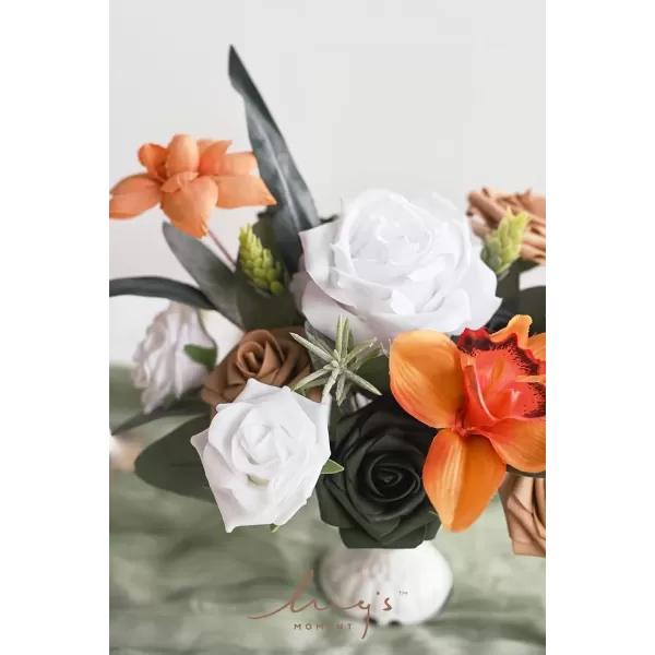 imageLings Moment Terracotta Artificial Flowers Greenery Deluxe Box Set Burnt Orange Fake Flower for DIY Wedding Bridal Bouquet Centerpieces Decor Floral Arrangement Decor etcWhite  Dark Green  Orange