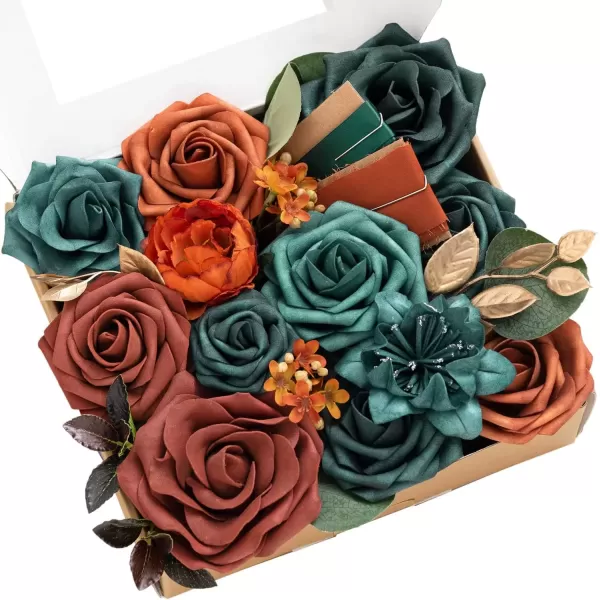 imageLings Moment Terracotta Artificial Flowers Greenery Deluxe Box Set Burnt Orange Fake Flower for DIY Wedding Bridal Bouquet Centerpieces Decor Floral Arrangement Decor etcTeal  Orange