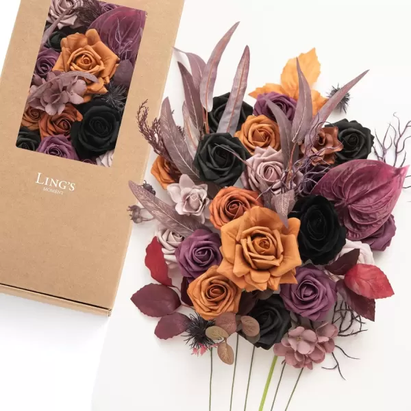 imageLings Moment Terracotta Artificial Flowers Greenery Deluxe Box Set Burnt Orange Fake Flower for DIY Wedding Bridal Bouquet Centerpieces Decor Floral Arrangement Decor etcBlack  Orange  Purple