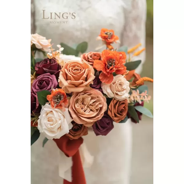 imageLings Moment Terracotta Artificial Flowers Greenery Deluxe Box Set Burnt Orange Fake Flower for DIY Wedding Bridal Bouquet Centerpieces Decor Floral Arrangement Decor etcOrange  Burgundy