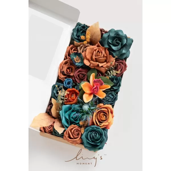 imageLings Moment Terracotta Artificial Flowers Greenery Deluxe Box Set Burnt Orange Fake Flower for DIY Wedding Bridal Bouquet Centerpieces Decor Floral Arrangement Decor etcTeal  Burnt Orange