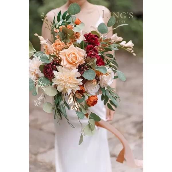 imageLings Moment Terracotta Artificial Flowers Greenery Deluxe Box Set Burnt Orange Fake Flower for DIY Wedding Bridal Bouquet Centerpieces Decor Floral Arrangement Decor etcDusty Rose  Orange