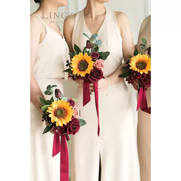 imageLings Moment Terracotta Artificial Flowers Greenery Deluxe Box Set Burnt Orange Fake Flower for DIY Wedding Bridal Bouquet Centerpieces Decor Floral Arrangement Decor etcSunflower  Marsala