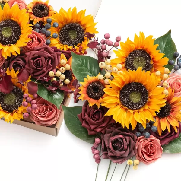 imageLings Moment Terracotta Artificial Flowers Greenery Deluxe Box Set Burnt Orange Fake Flower for DIY Wedding Bridal Bouquet Centerpieces Decor Floral Arrangement Decor etcSunflower  Marsala
