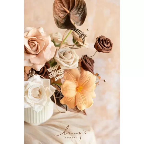 imageLings Moment Terracotta Artificial Flowers Greenery Deluxe Box Set Burnt Orange Fake Flower for DIY Wedding Bridal Bouquet Centerpieces Decor Floral Arrangement Decor etcBrown  Apricot