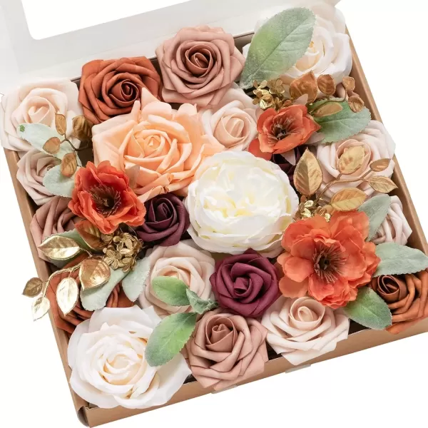 imageLings Moment Terracotta Artificial Flowers Greenery Deluxe Box Set Burnt Orange Fake Flower for DIY Wedding Bridal Bouquet Centerpieces Decor Floral Arrangement Decor etcDusty Rose  Orange