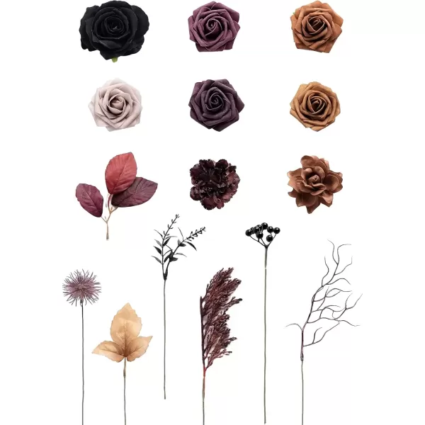 imageLings Moment Terracotta Artificial Flowers Greenery Deluxe Box Set Burnt Orange Fake Flower for DIY Wedding Bridal Bouquet Centerpieces Decor Floral Arrangement Decor etcBlack  Orange  Purple
