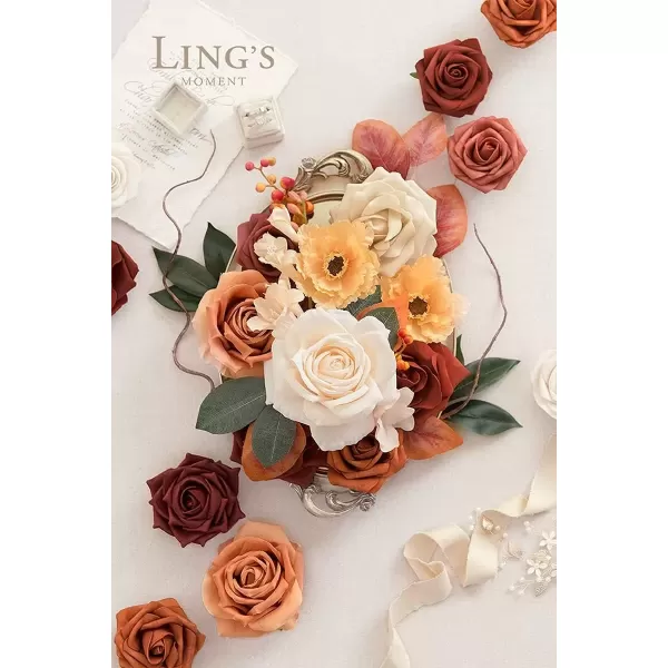 imageLings Moment Terracotta Artificial Flowers Greenery Deluxe Box Set Burnt Orange Fake Flower for DIY Wedding Bridal Bouquet Centerpieces Decor Floral Arrangement Decor etcRust  Cream