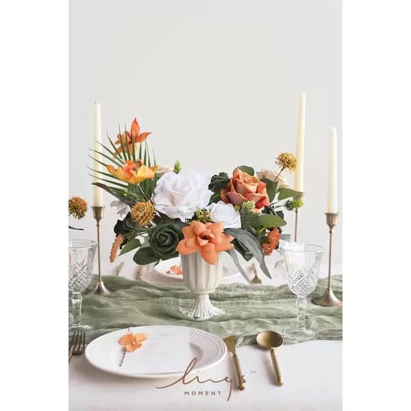 imageLings Moment Terracotta Artificial Flowers Greenery Deluxe Box Set Burnt Orange Fake Flower for DIY Wedding Bridal Bouquet Centerpieces Decor Floral Arrangement Decor etcWhite  Dark Green  Orange