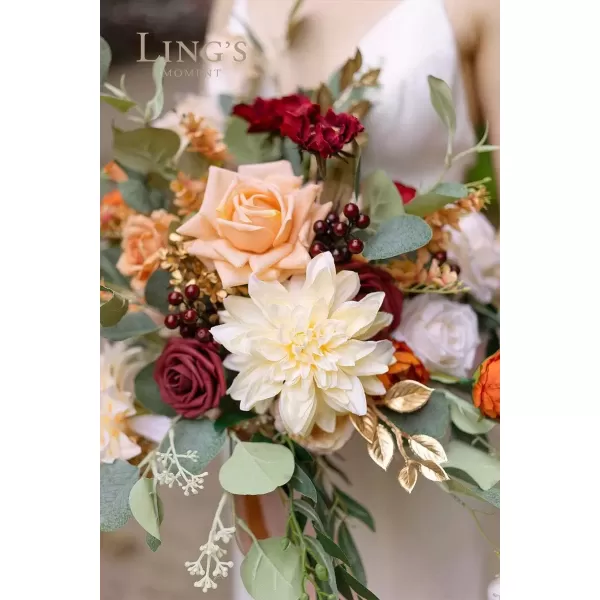 imageLings Moment Terracotta Artificial Flowers Greenery Deluxe Box Set Burnt Orange Fake Flower for DIY Wedding Bridal Bouquet Centerpieces Decor Floral Arrangement Decor etcDusty Rose  Orange