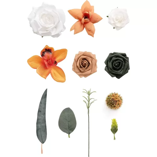 imageLings Moment Terracotta Artificial Flowers Greenery Deluxe Box Set Burnt Orange Fake Flower for DIY Wedding Bridal Bouquet Centerpieces Decor Floral Arrangement Decor etcWhite  Dark Green  Orange