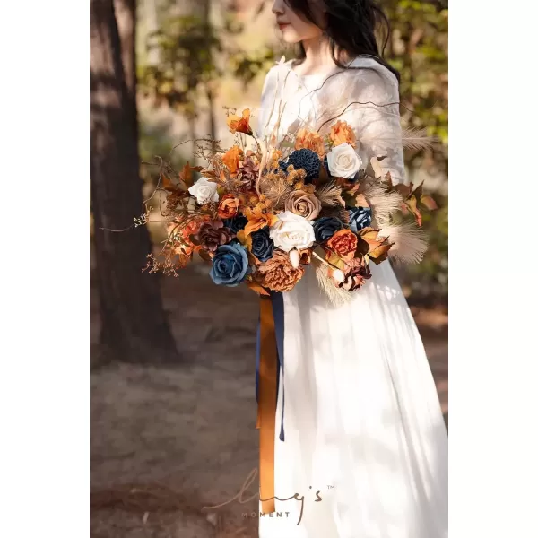 imageLings Moment Terracotta Artificial Flowers Greenery Deluxe Box Set Burnt Orange Fake Flower for DIY Wedding Bridal Bouquet Centerpieces Decor Floral Arrangement Decor etcOrange  Navy