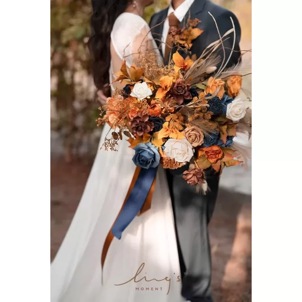 imageLings Moment Terracotta Artificial Flowers Greenery Deluxe Box Set Burnt Orange Fake Flower for DIY Wedding Bridal Bouquet Centerpieces Decor Floral Arrangement Decor etcOrange  Navy
