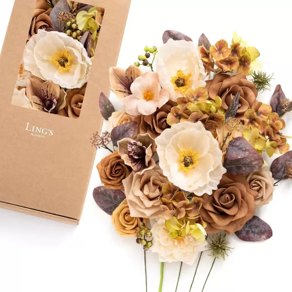 imageLings Moment Terracotta Artificial Flowers Greenery Deluxe Box Set Burnt Orange Fake Flower for DIY Wedding Bridal Bouquet Centerpieces Decor Floral Arrangement Decor etcSoft Peach  Brown