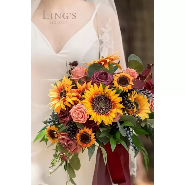 imageLings Moment Terracotta Artificial Flowers Greenery Deluxe Box Set Burnt Orange Fake Flower for DIY Wedding Bridal Bouquet Centerpieces Decor Floral Arrangement Decor etcSunflower  Marsala
