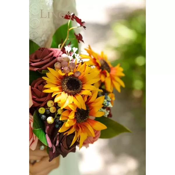 imageLings Moment Terracotta Artificial Flowers Greenery Deluxe Box Set Burnt Orange Fake Flower for DIY Wedding Bridal Bouquet Centerpieces Decor Floral Arrangement Decor etcSunflower  Marsala