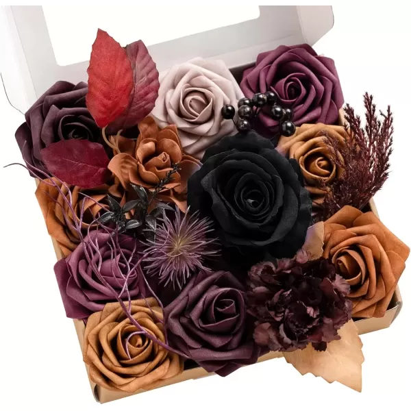 imageLings Moment Terracotta Artificial Flowers Greenery Deluxe Box Set Burnt Orange Fake Flower for DIY Wedding Bridal Bouquet Centerpieces Decor Floral Arrangement Decor etcBlack  Orange  Purple