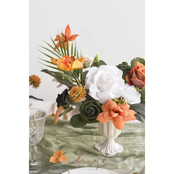imageLings Moment Terracotta Artificial Flowers Greenery Deluxe Box Set Burnt Orange Fake Flower for DIY Wedding Bridal Bouquet Centerpieces Decor Floral Arrangement Decor etcWhite  Dark Green  Orange