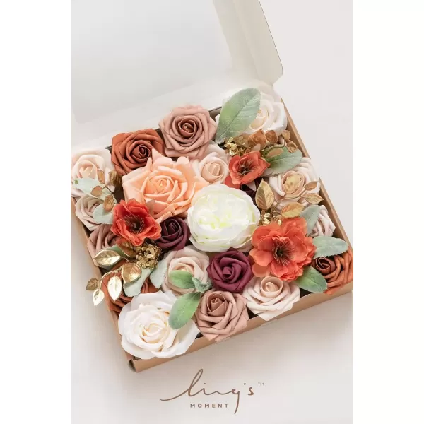 imageLings Moment Terracotta Artificial Flowers Greenery Deluxe Box Set Burnt Orange Fake Flower for DIY Wedding Bridal Bouquet Centerpieces Decor Floral Arrangement Decor etcDusty Rose  Orange