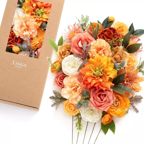 imageLings Moment Terracotta Artificial Flowers Greenery Deluxe Box Set Burnt Orange Fake Flower for DIY Wedding Bridal Bouquet Centerpieces Decor Floral Arrangement Decor etcVintage Coral  Orange
