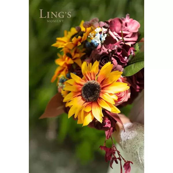 imageLings Moment Terracotta Artificial Flowers Greenery Deluxe Box Set Burnt Orange Fake Flower for DIY Wedding Bridal Bouquet Centerpieces Decor Floral Arrangement Decor etcSunflower  Marsala