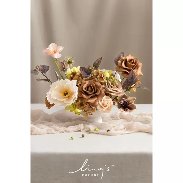 imageLings Moment Terracotta Artificial Flowers Greenery Deluxe Box Set Burnt Orange Fake Flower for DIY Wedding Bridal Bouquet Centerpieces Decor Floral Arrangement Decor etcSoft Peach  Brown
