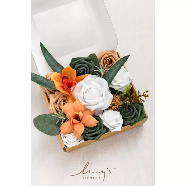 imageLings Moment Terracotta Artificial Flowers Greenery Deluxe Box Set Burnt Orange Fake Flower for DIY Wedding Bridal Bouquet Centerpieces Decor Floral Arrangement Decor etcWhite  Dark Green  Orange