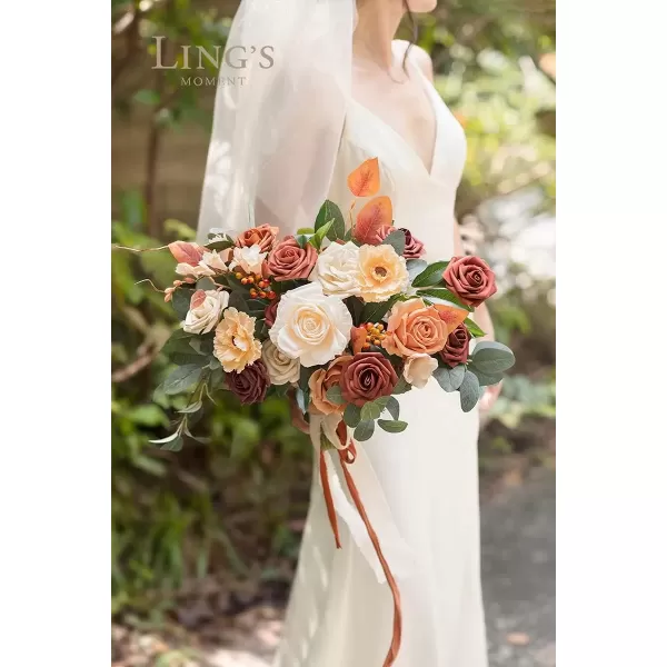 imageLings Moment Terracotta Artificial Flowers Greenery Deluxe Box Set Burnt Orange Fake Flower for DIY Wedding Bridal Bouquet Centerpieces Decor Floral Arrangement Decor etcRust  Cream