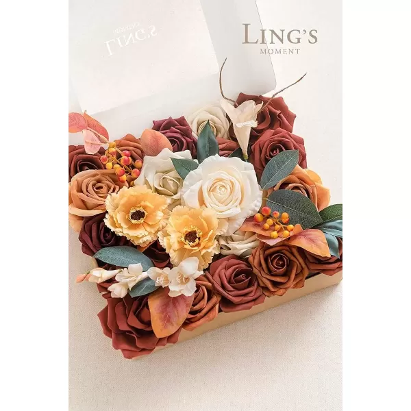 imageLings Moment Terracotta Artificial Flowers Greenery Deluxe Box Set Burnt Orange Fake Flower for DIY Wedding Bridal Bouquet Centerpieces Decor Floral Arrangement Decor etcRust  Cream
