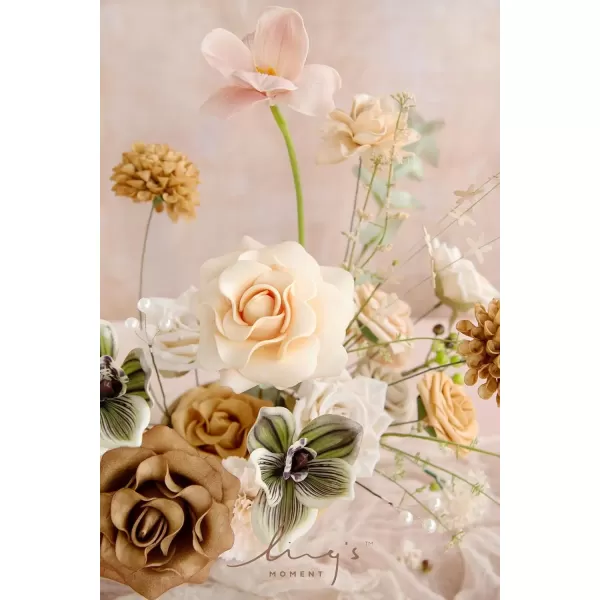 imageLings Moment Terracotta Artificial Flowers Greenery Deluxe Box Set Burnt Orange Fake Flower for DIY Wedding Bridal Bouquet Centerpieces Decor Floral Arrangement Decor etcApricot  Peach